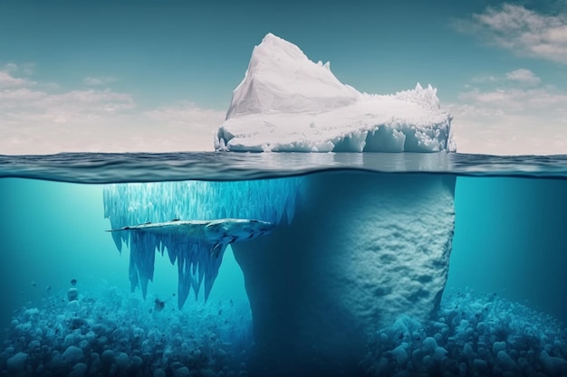 An iceberg and the word ice on the bottom