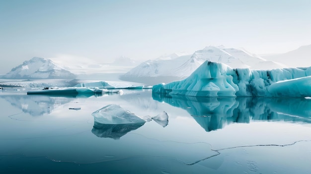 Photo icebergs are reflected in the water