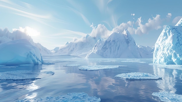 Icebergs float on the cold Arctic waters creating a striking scene of frozen beauty Generative AI