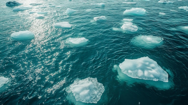 Icebergs Floating in Teal Water