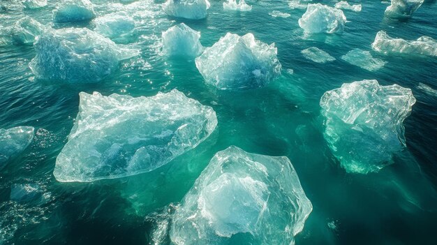 Icebergs floating in turquoise water