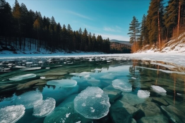 Icebergs floating on the water in the winter Generative AI