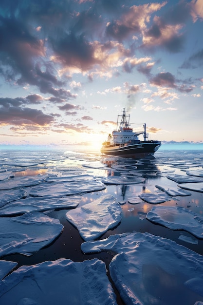 Icebreaker ship on the ice in the ocean Generative AI