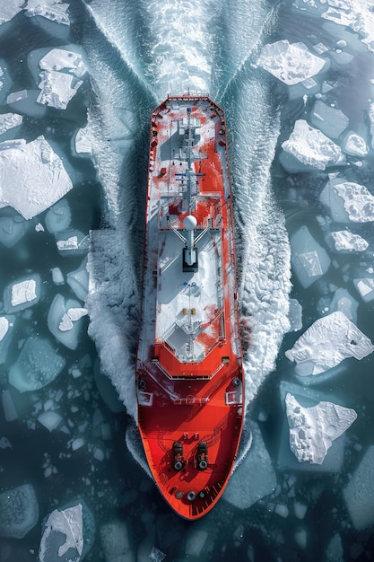 Photo icebreaker vessel navigating through ice floes