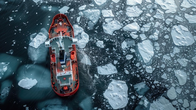 Photo icebreaker vessel navigating through ice floes