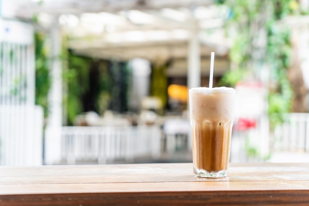 iced cappuccino coffee glass in cafe