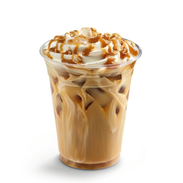 Iced caramel coffee with cream