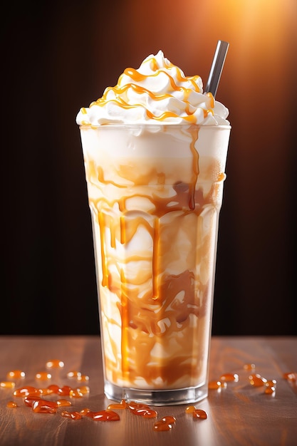 Iced Caramel Latte Coffee in a tall Glass