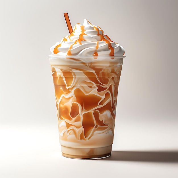 Iced caramel latte topped with whipped cream and caramel sauce perfect for drink catalog