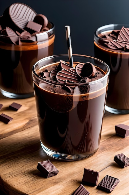 Iced chocolate milkshake on dark background