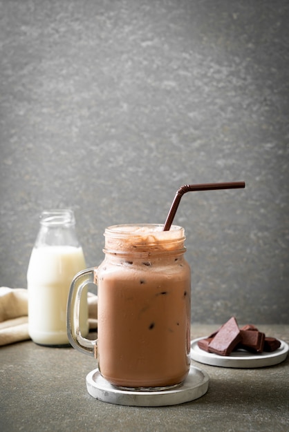 Iced chocolate milkshake drink