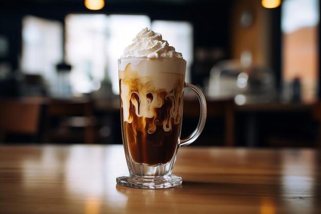 Iced Coffee in a Glass with Whipped Cream