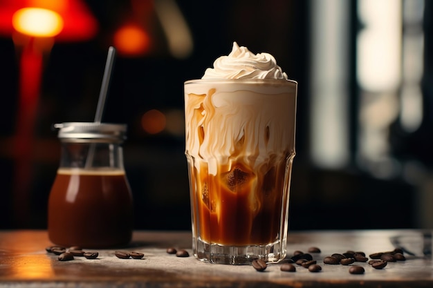 Iced Coffee in a Glass with Whipped Cream