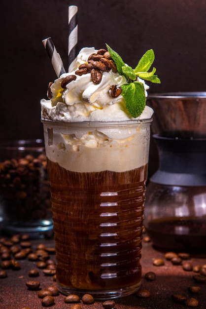 Iced coffee latte in tall glass