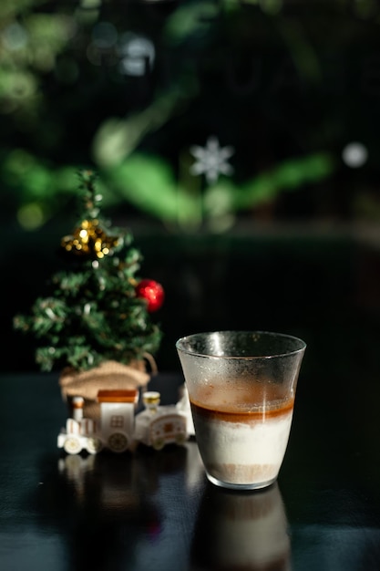 iced coffee with a Christmas holiday theme