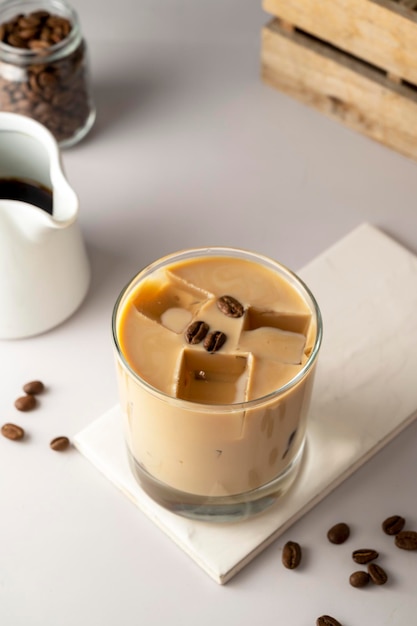 Iced coffee with milk Cold refreshment summer sweet drinks