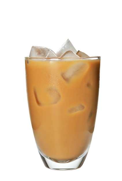 Iced coffee with milk on white background