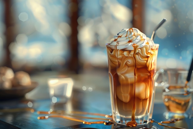 Photo iced coffee with whipped cream