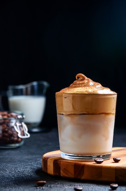 Iced Dalgona Coffee. Trendy Creamy Whipped Coffee. South Korean Cold Summer Drink