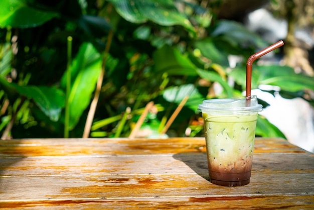 Iced green tea matcha with chocolate