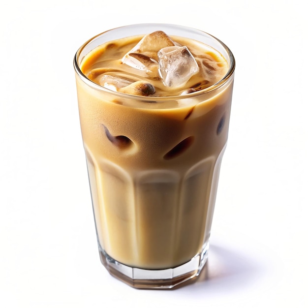 Iced latte milk coffee in glass Isolated on white background