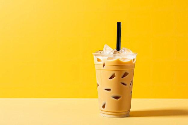 Iced Latte on yellow background