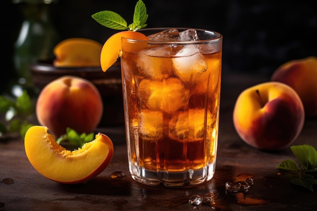 Iced Peach Tea With A Slice Of Lemon Generative AI