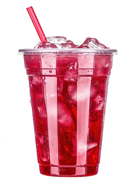 Photo iced red drink in a plastic cup no background cutout