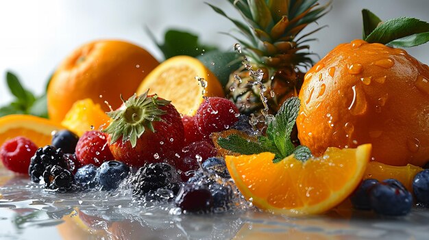 Photo iced tea cocktails with fresh fruit garnishes and herbs