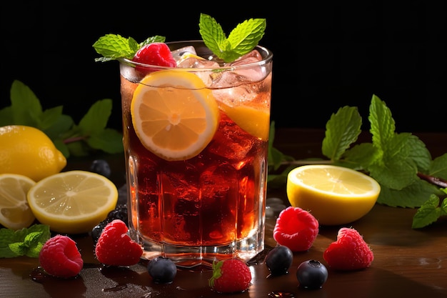 Iced Tea with Fresh Berries and Lemon Slices