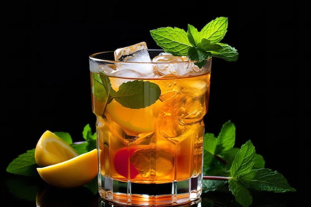 Iced Tea with Peach Slices and Fresh Mint