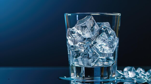 Icefilled glass contrasts against a blue and black backdrop creating a striking visual effect