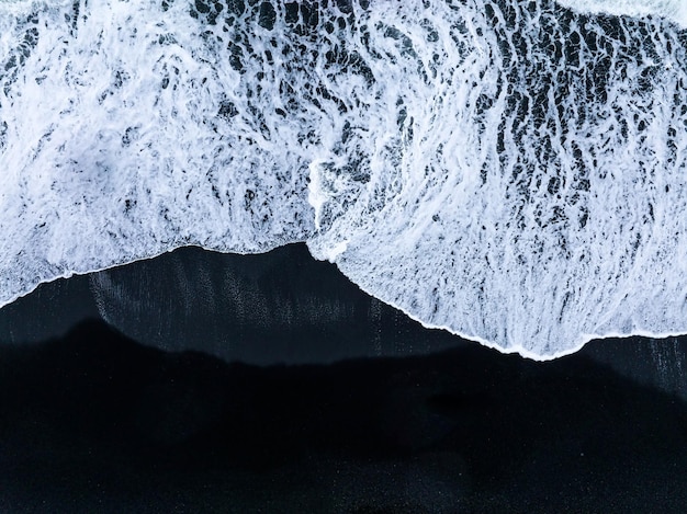 Iceland black sand beach with huge waves at reynisfjara vik