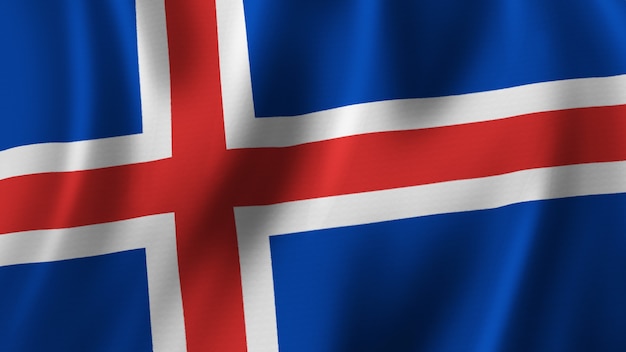 Iceland Flag Waving Closeup 3D Rendering With High Quality Image with Fabric Texture