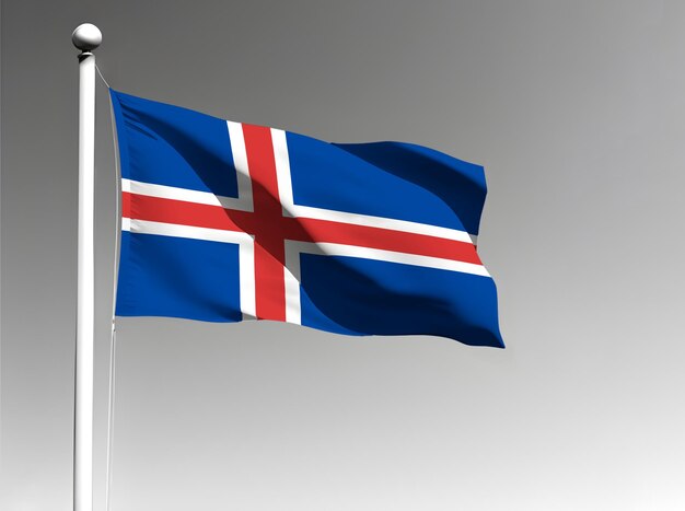 Photo iceland national flag waving on gray background