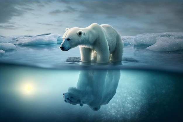 Icemade polar bear standing on ice Generative AI