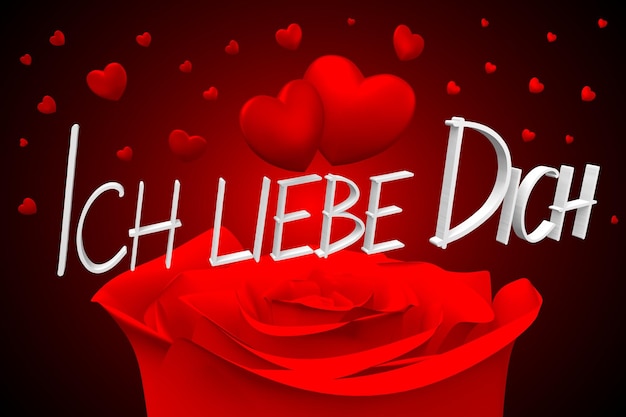 Ich liebe dich I love you in German words rose and hearts