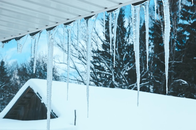 Icicles that hang from the roof of the house