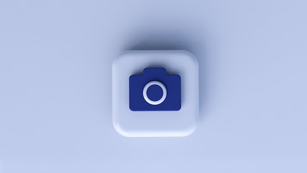 icon blue camera with white background. 3d rendering