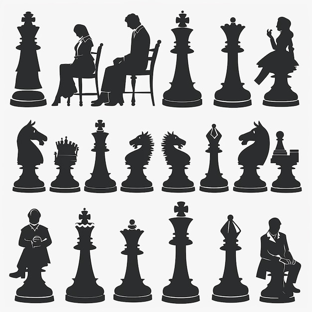 Photo icon people playing chess stick figure isolated pictogram simple black silhouette