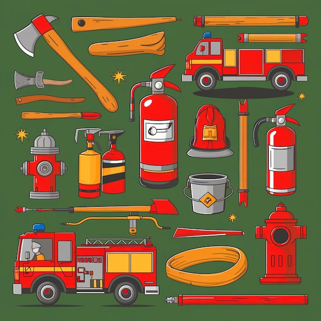 Photo icon set fire safety