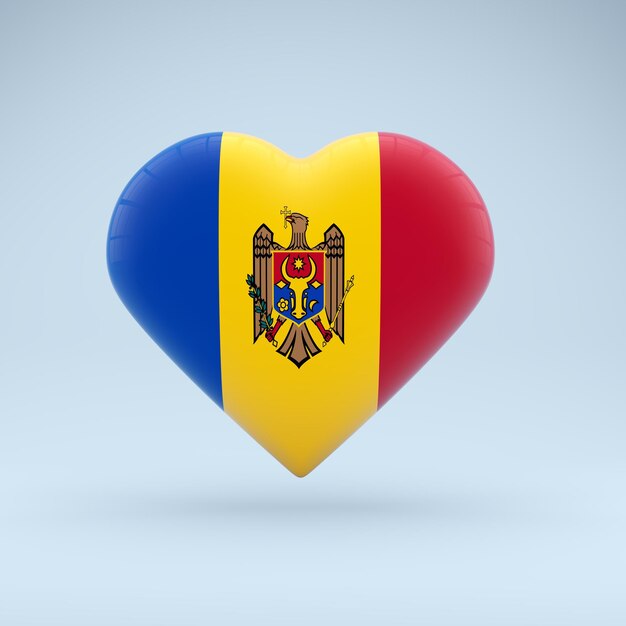 Icon in the shape of a heart with the image of the National Flag of the Republic of Moldova as a sym