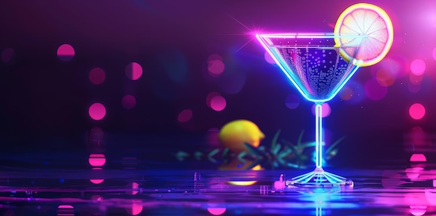 An icon for a vibrant neon cocktail isolated on a dark background