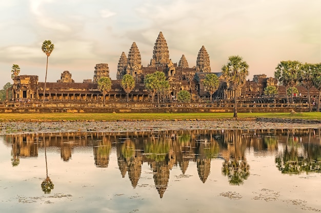 Iconic Angkor Wat reflecting in Lake, Siem reap, Cambodia.