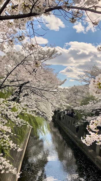 The iconic cherry blossoms sakura in full bloom at