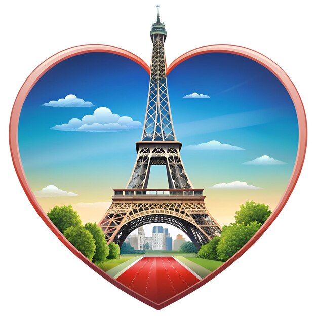 Photo the iconic eiffel tower is beautifully displayed within a heart shaped frame