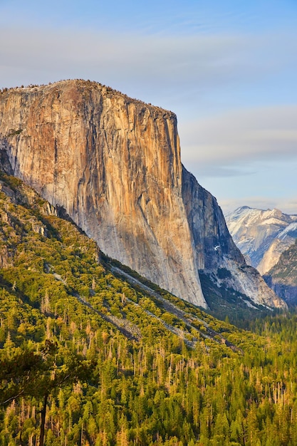 Iconic El Capitan during sunset light from Tunnel View at Yosemite