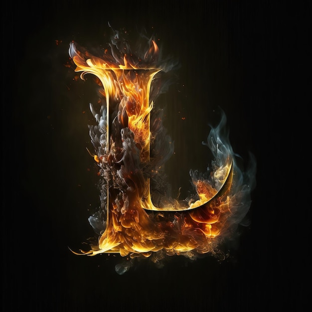 Iconic fire letter L with fiery and glowing effect generative ai