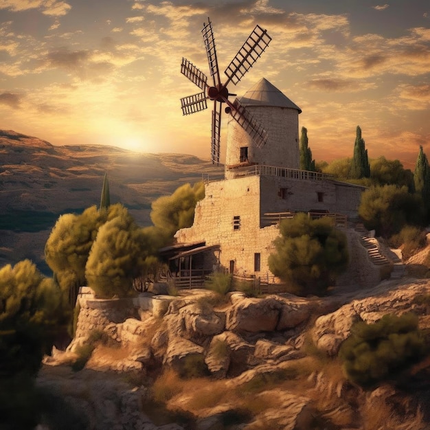 The iconic Montefiore Windmill in Yemin Moshe Jerusalem