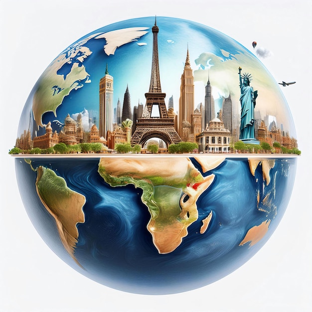 Photo iconic monuments on world globe illustration